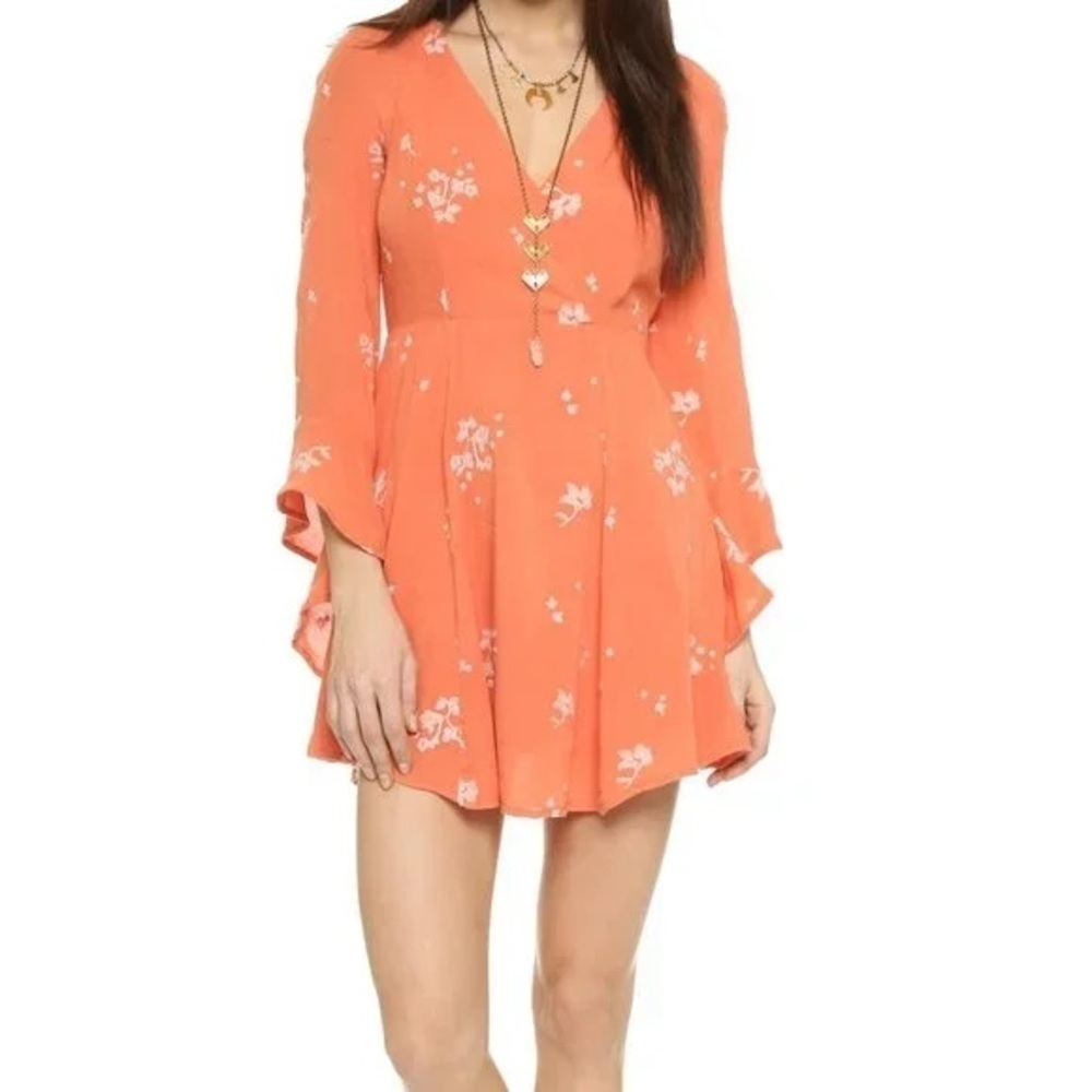 Free People - Papaya Combo Embroidered Belle Sleeve Mini (4)